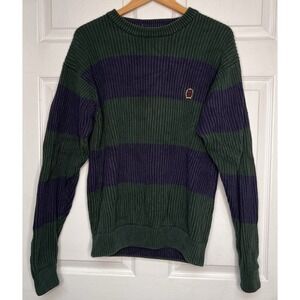 Vintage Tommy Hilfiger Mens L Green/BlueStriped Knit Sweater 100 Cotton Gorpcore